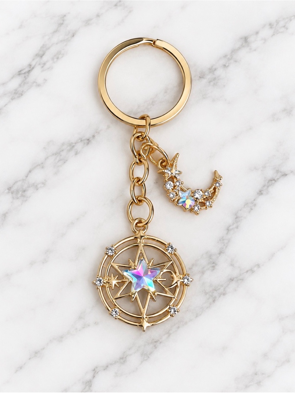 Bag Charm/Keyring-Star & Moon Compass Charm-Gold Hardware